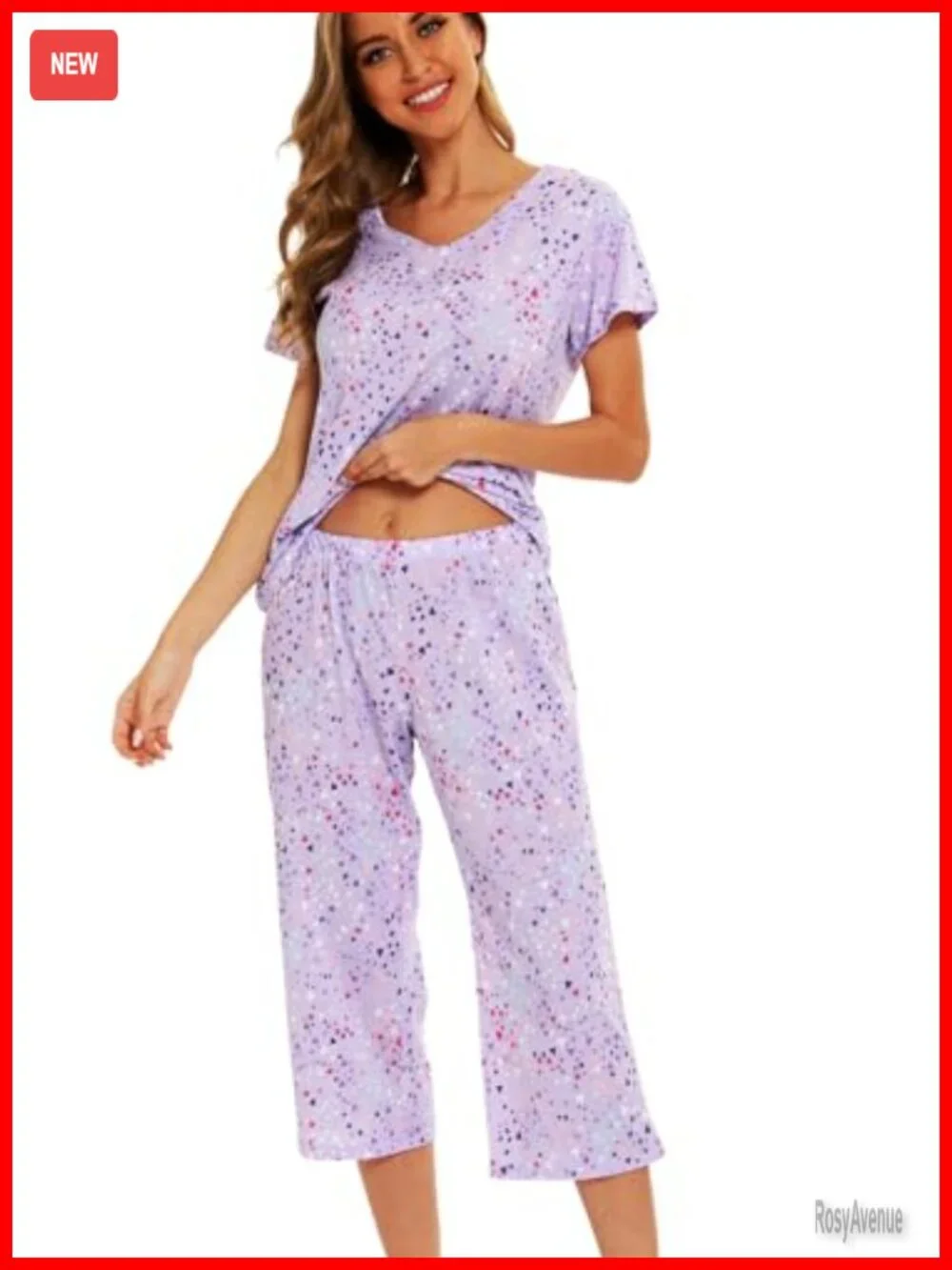 Cotton Blend Women's Pajama Set with Capri Pants Short Sleeve Top